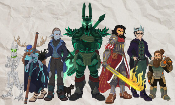 7 fullbody D&D party portrait